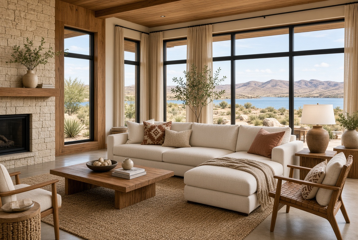 Living room of a lake rental